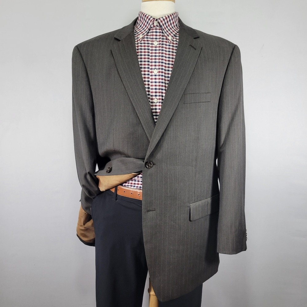 Michael Kors Men's Sport Coat Blazer Two Button Olive Brown Striped Wool Sz 48L